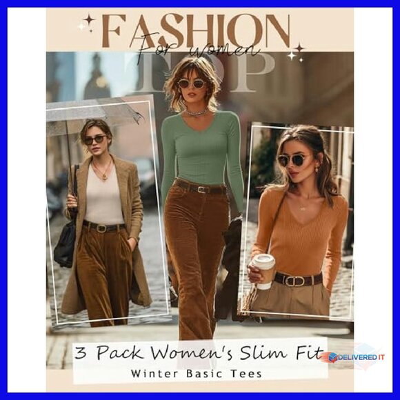 Women's Long Sleeve V-Neck Ribbed Tee 95% Cotton Slim Fit Casual Top - Picture 7 of 8